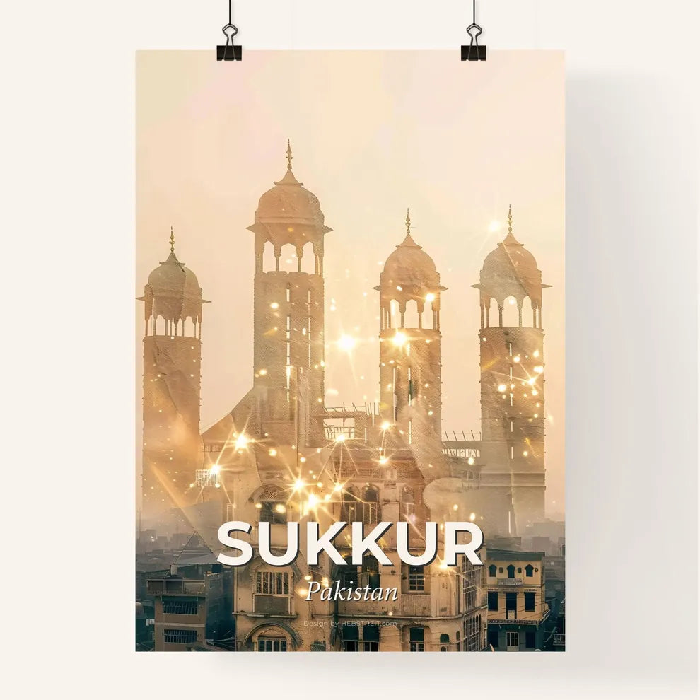 Sukkur Skyline Art: City Icons in Vibrant Hues Poster
