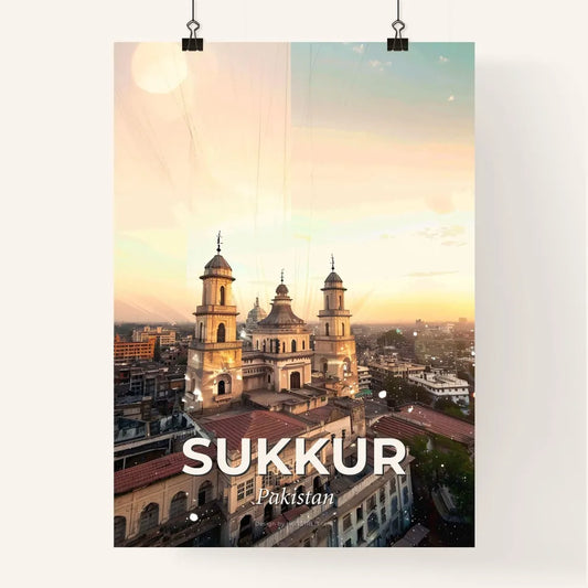 Sukkur Skyline Panoramic Art Deco Beige Poster