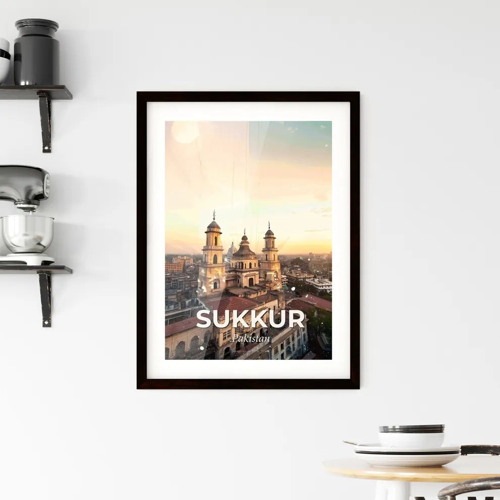 Sukkur Skyline Panoramic Art Deco Beige Framed Print