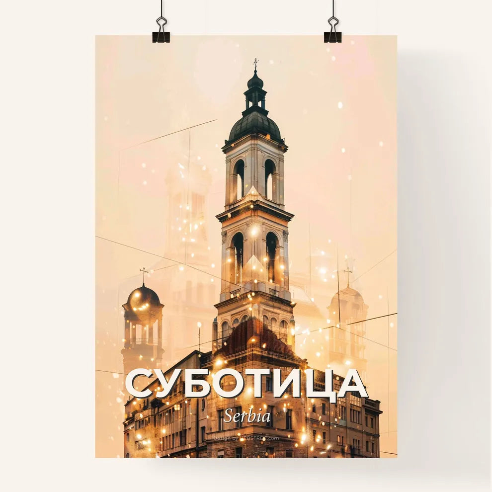 Subotica Skyline Silhouette Double Exposure Art Poster