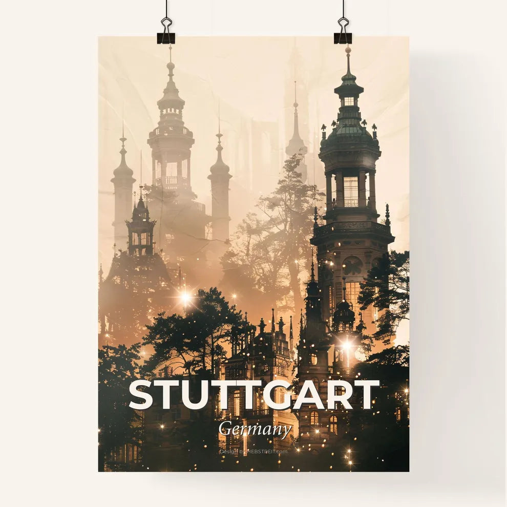 Stuttgart Skyline Composite Art on Beige Poster