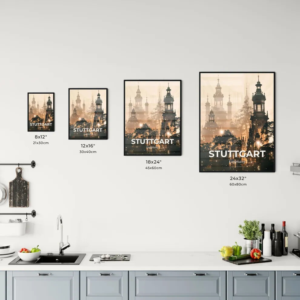Stuttgart Skyline Composite Art on Beige Office Art