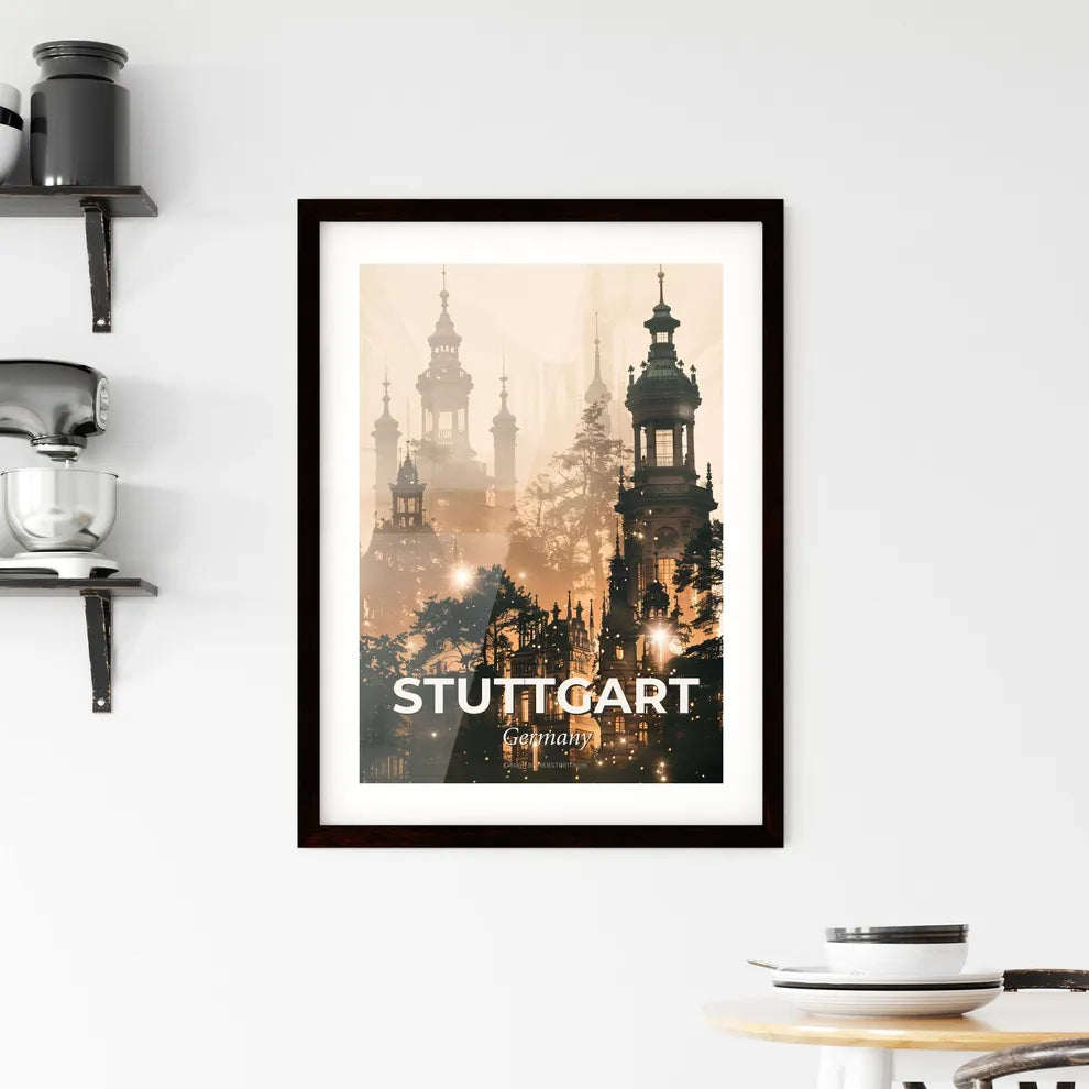 Stuttgart Skyline Composite Art on Beige Framed Print