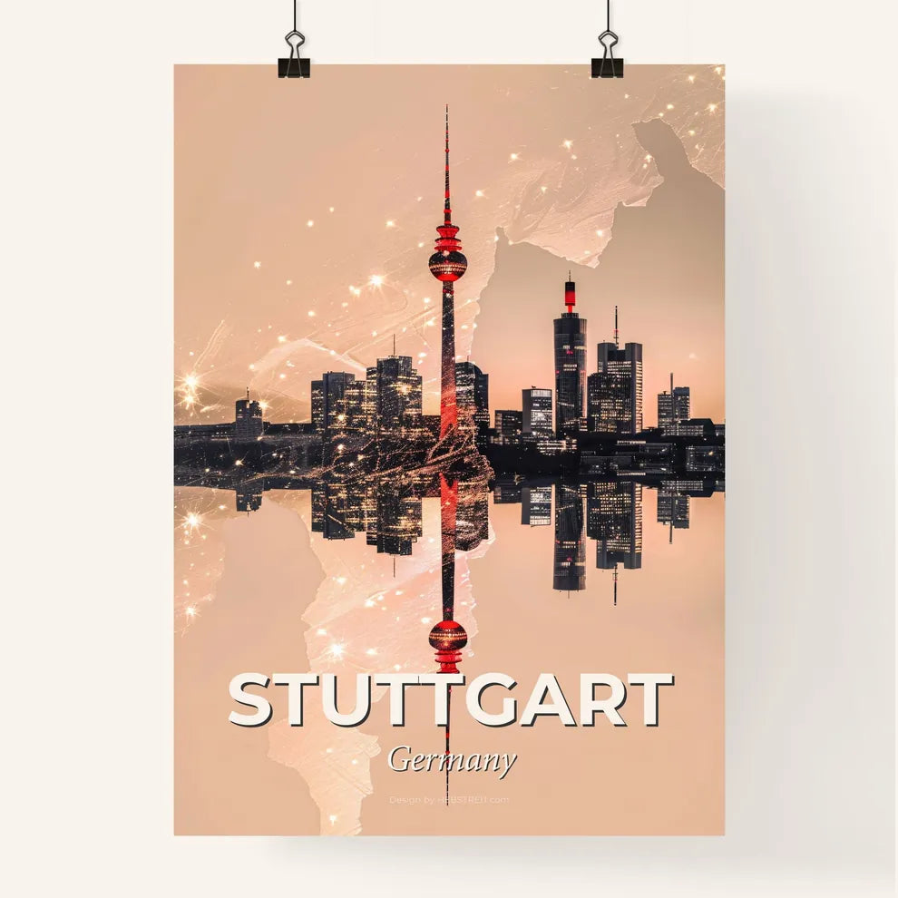Stuttgart City Skyline Art Deco Poster