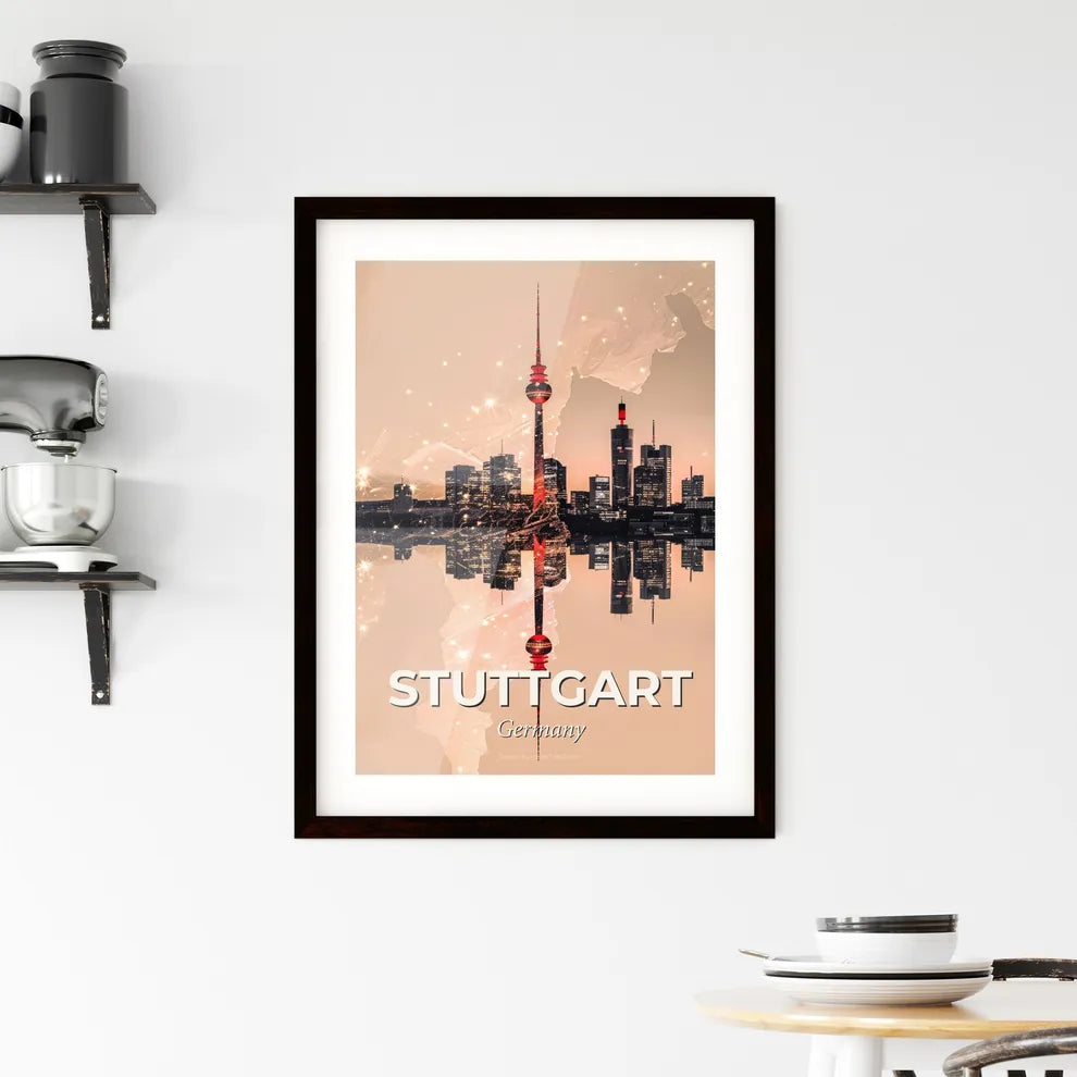 Stuttgart City Skyline Art Deco Framed Print