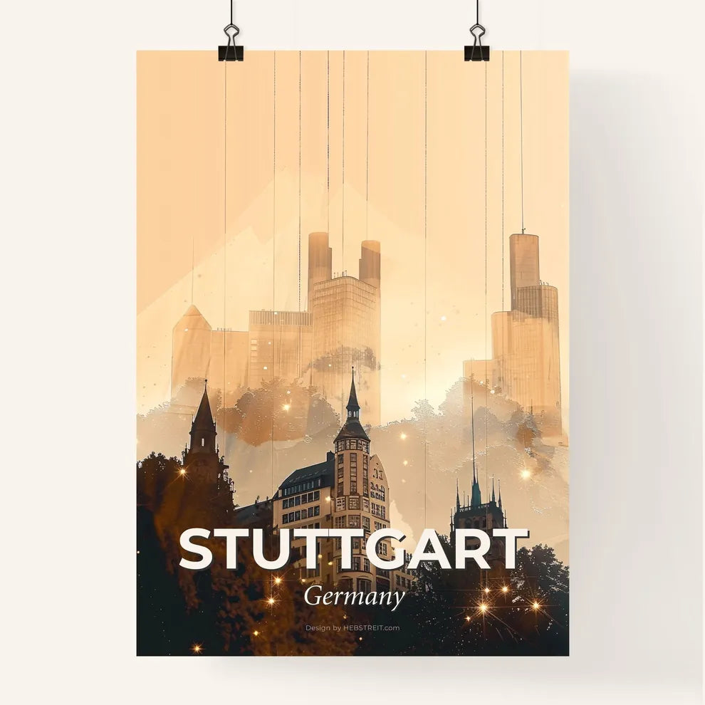 Stuttgart Skyline Composite Art Deco Poster