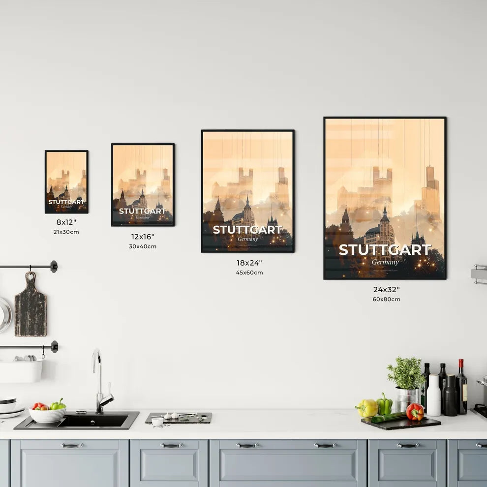 Stuttgart Skyline Composite Art Deco Office Art
