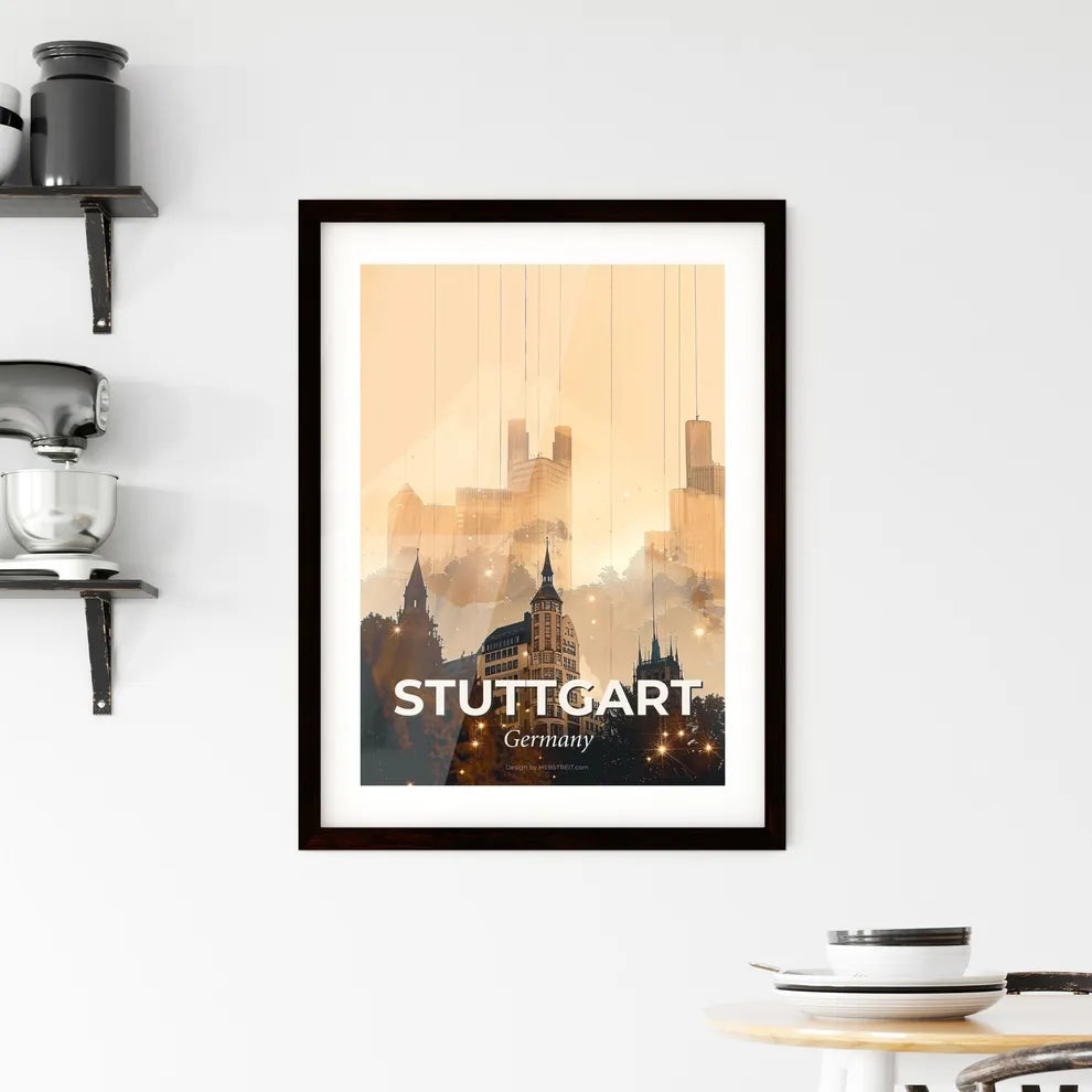 Stuttgart Skyline Composite Art Deco Framed Print