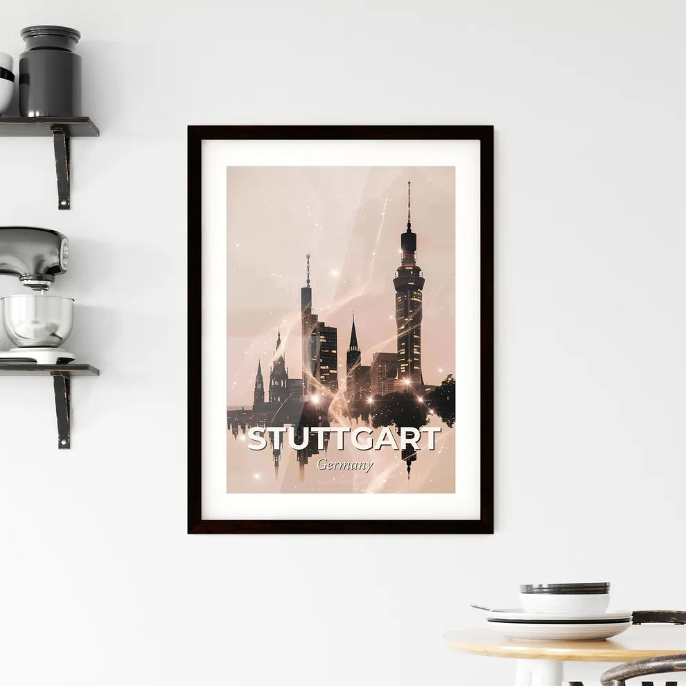 Stuttgart Skyline Bright Beige Double Exposure Composite Framed Print