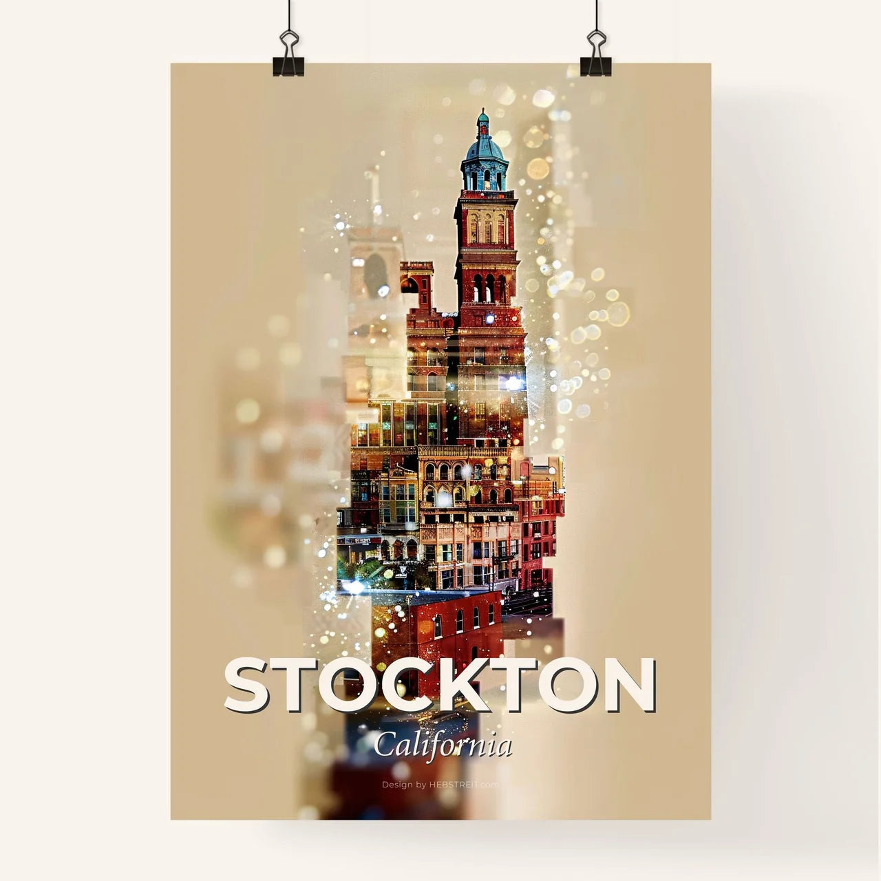 Stockton Skyline Sparkle Double Exposure Poster Poster