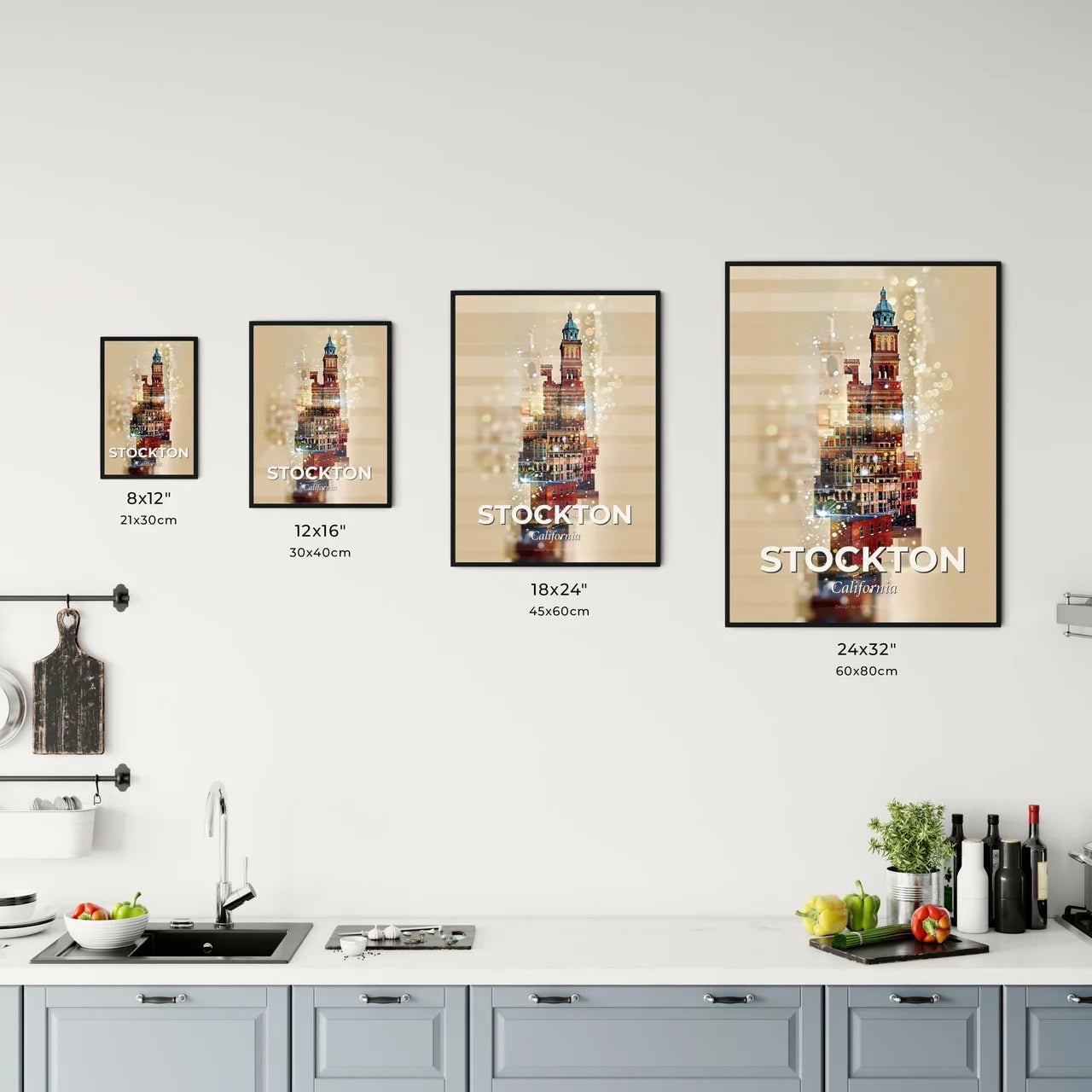 Stockton Skyline Sparkle Double Exposure Poster Office Art