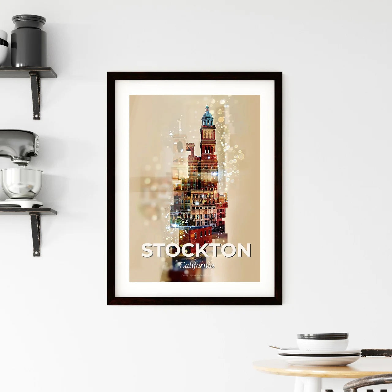 Stockton Skyline Sparkle Double Exposure Poster Framed Print