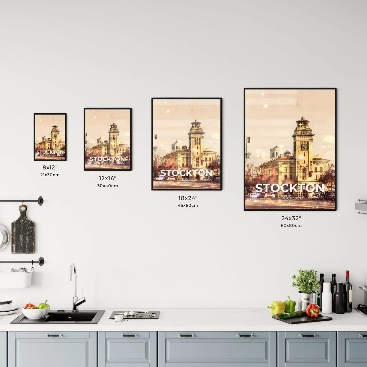 Stockton Skyline Canvas Print with City Icons Office Art
