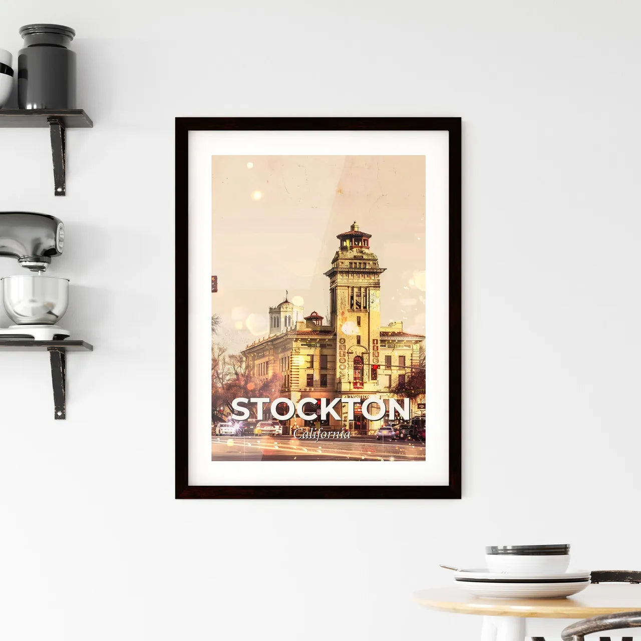 Stockton Skyline Canvas Print with City Icons Framed Print