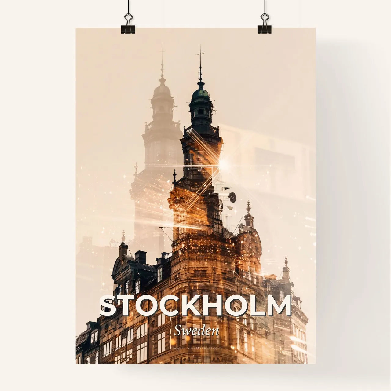 Stockholm City Lights Double Exposure Artwork Poster