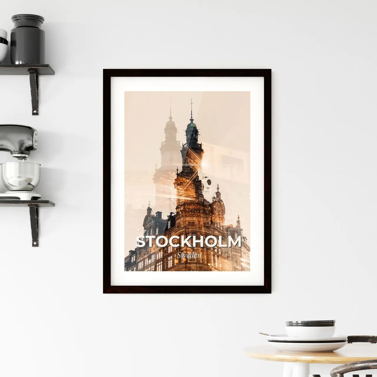 Stockholm City Lights Double Exposure Artwork Framed Print