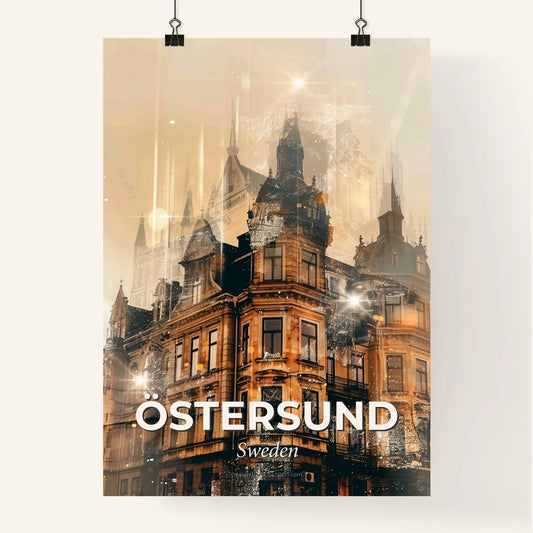 Ostersund Skyline: Double Exposure Art With Sparkle Poster