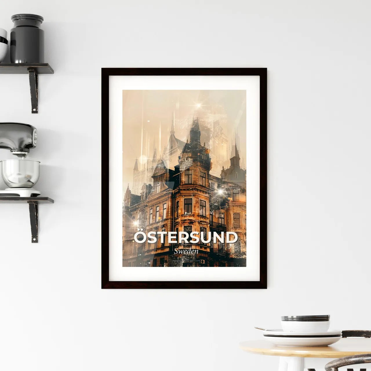 Ostersund Skyline: Double Exposure Art With Sparkle Framed Print