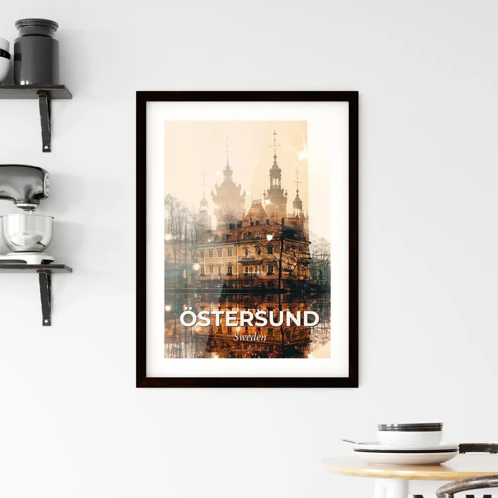 Östersund Skyline Cityscape Panorama Beige Poster Framed Print
