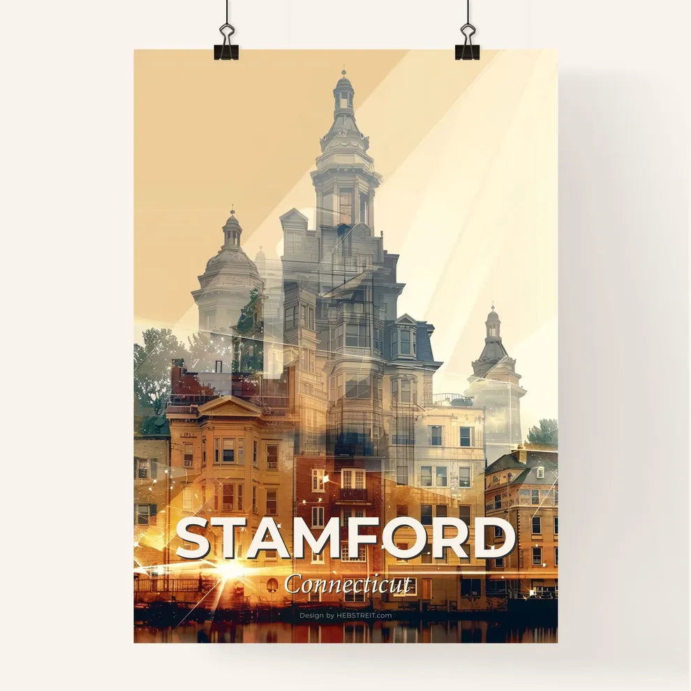 Stamford Skyline Double Exposure Art Poster Poster
