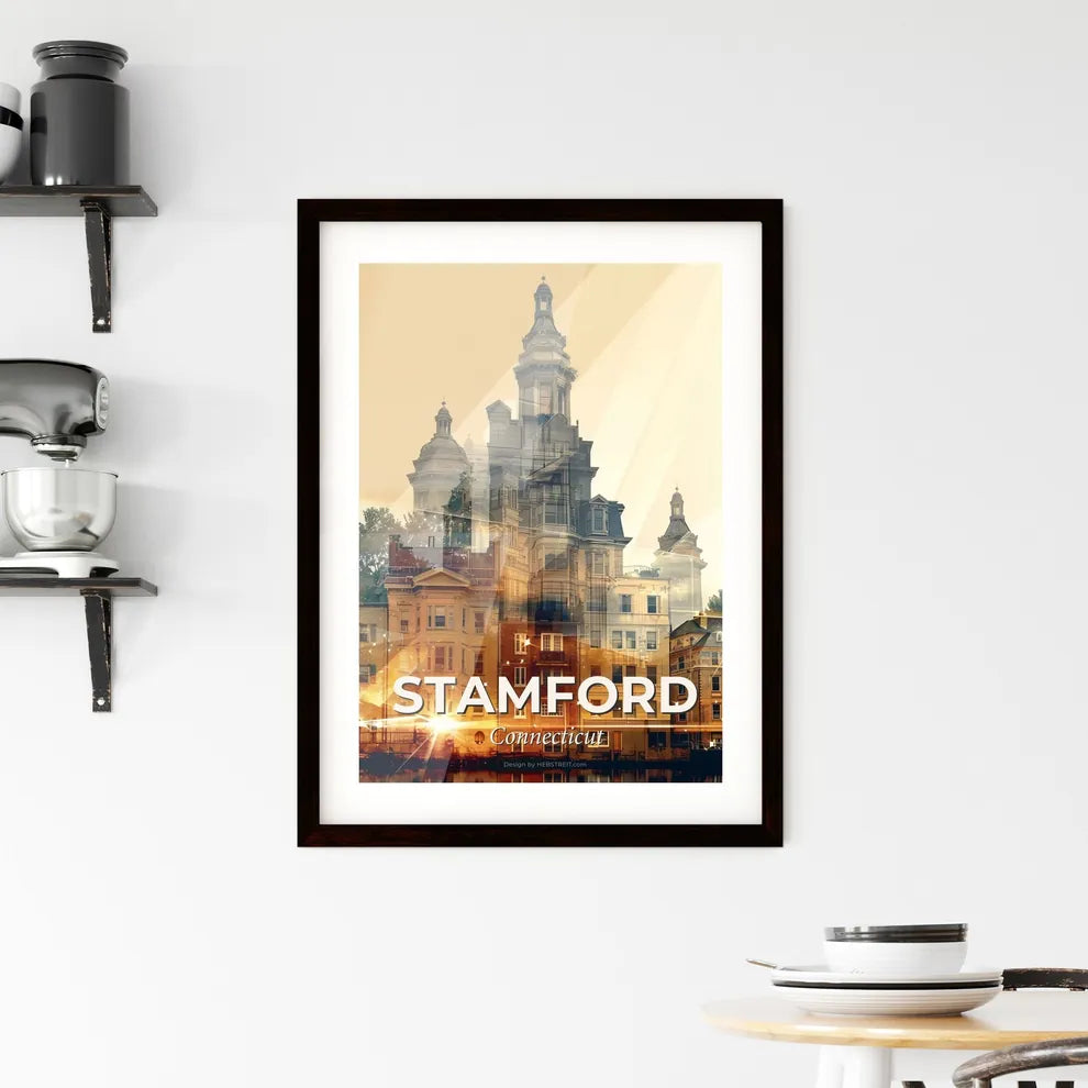 Stamford Skyline Double Exposure Art Poster Framed Print