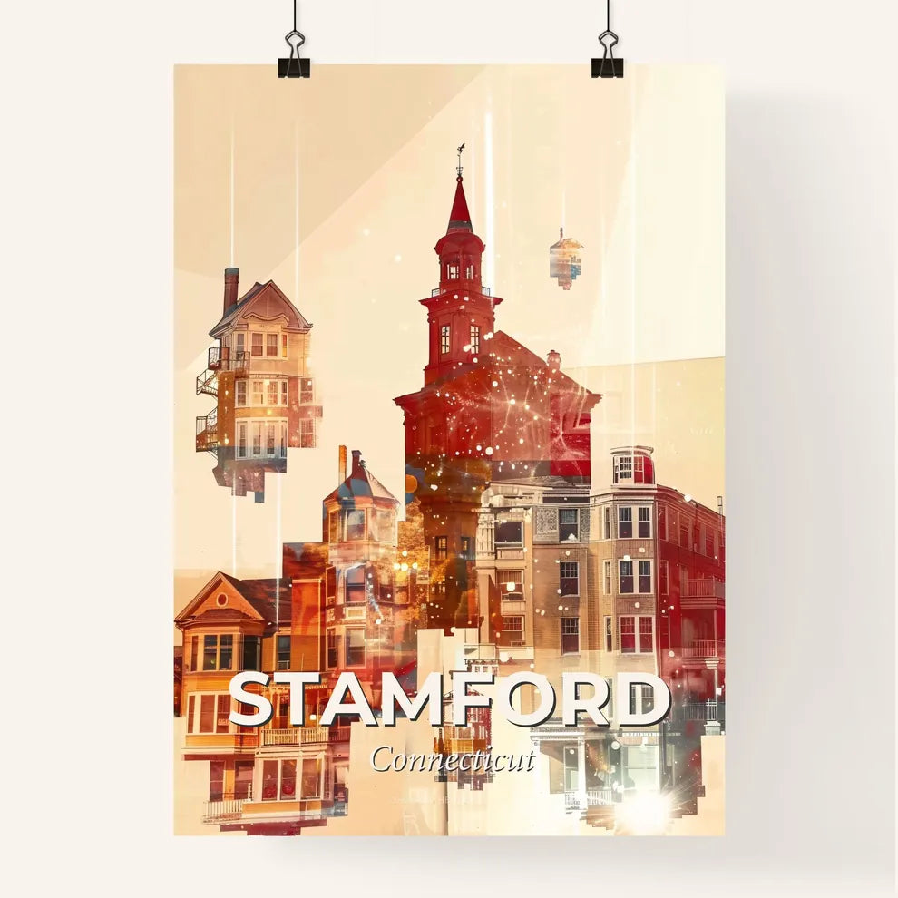 Stamford City Skyline Double Exposure Composite Poster Poster