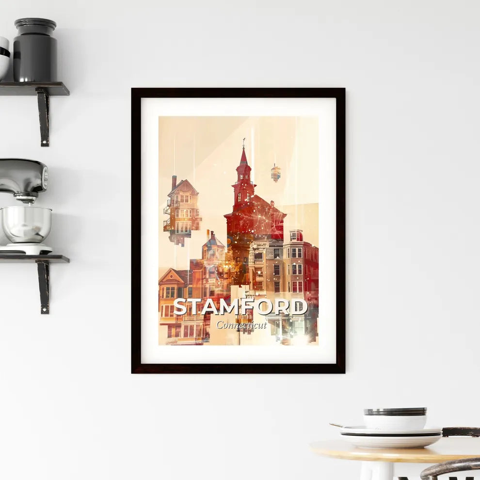 Stamford City Skyline Double Exposure Composite Poster Framed Print