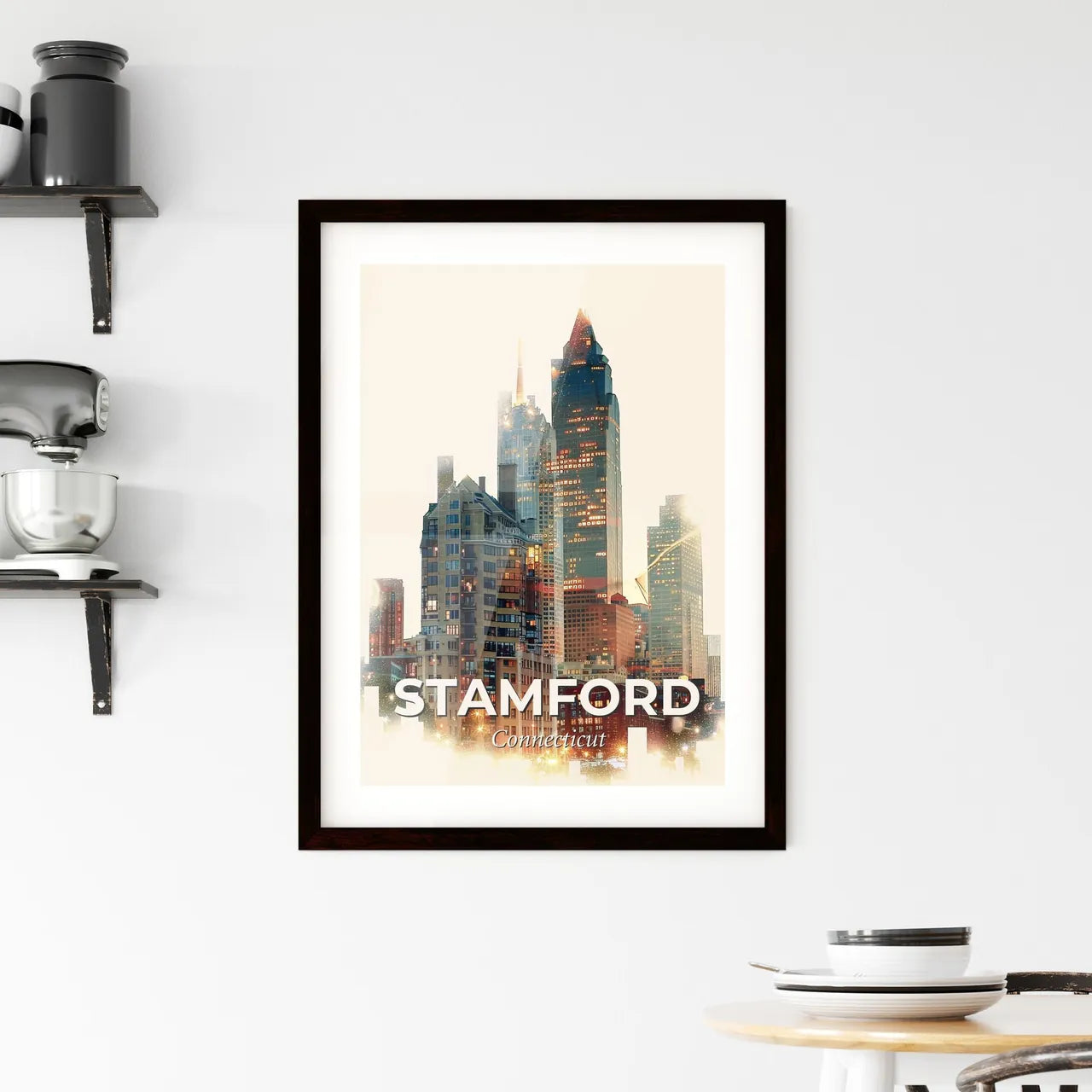 Stamford Skyline Cityscape Architecture Composite Art Poster Framed Print