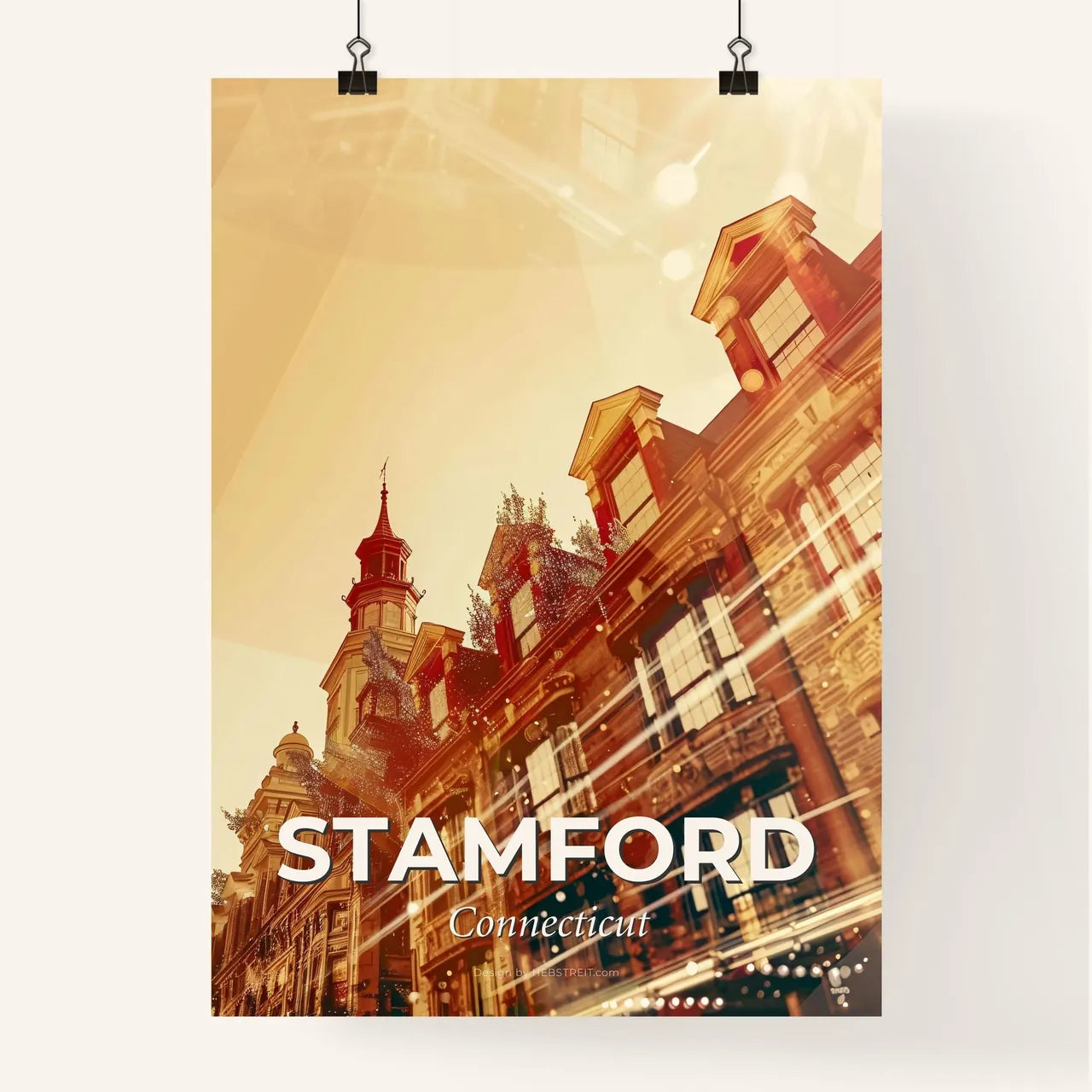 Stamford City Skyline Composite Silhouette Glow Poster