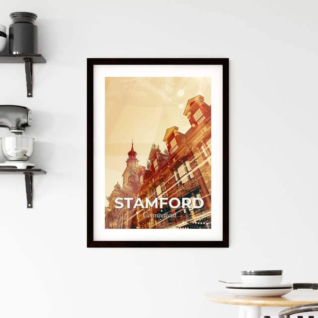 Stamford City Skyline Composite Silhouette Glow Framed Print