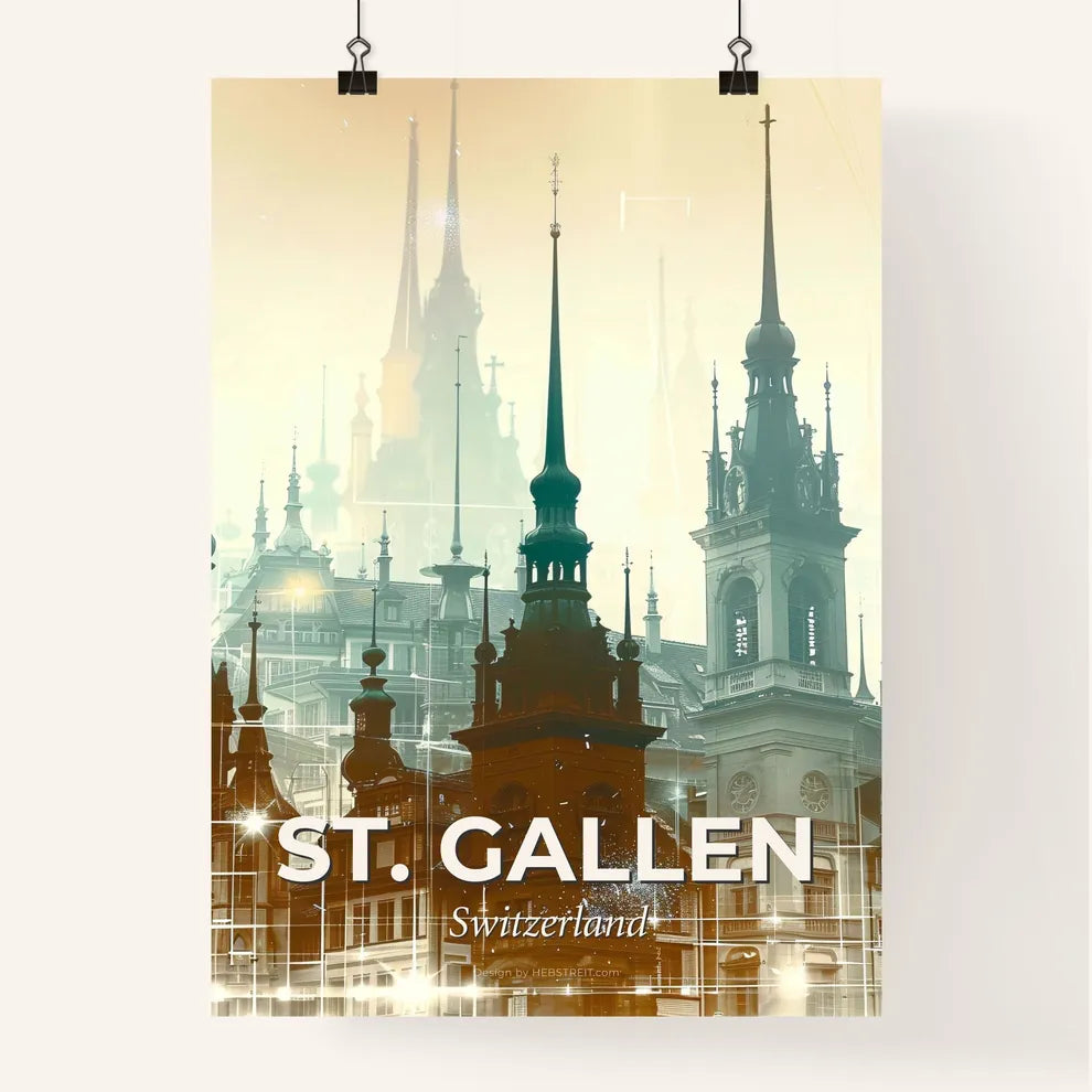 St. Gallen Skyline Composite Art: Local Icons in Beige Poster