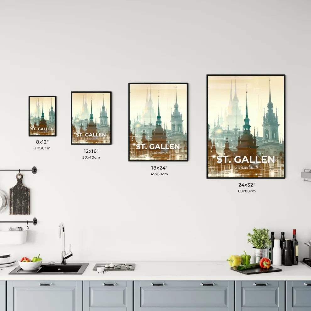 St. Gallen Skyline Composite Art: Local Icons in Beige Office Art