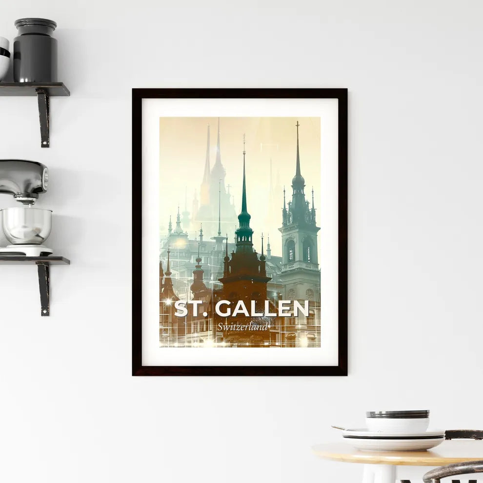 St. Gallen Skyline Composite Art: Local Icons in Beige Framed Print