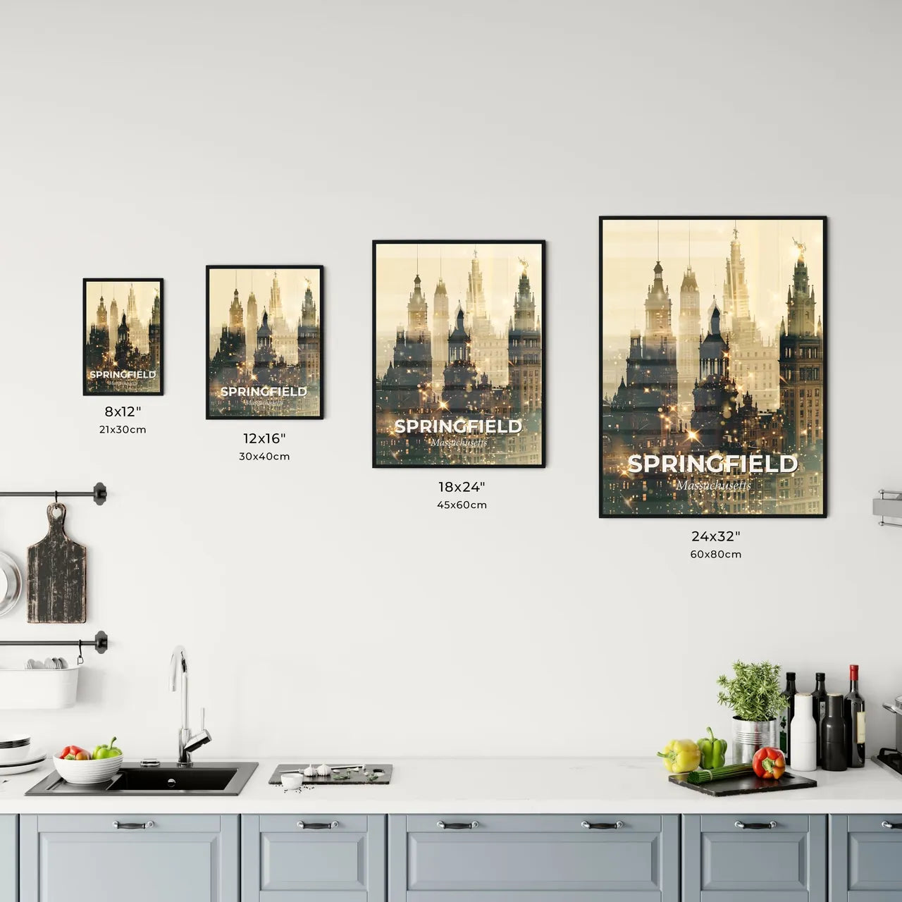 Springfield Cityscape Silhouette Art Minimalist Print Office Art