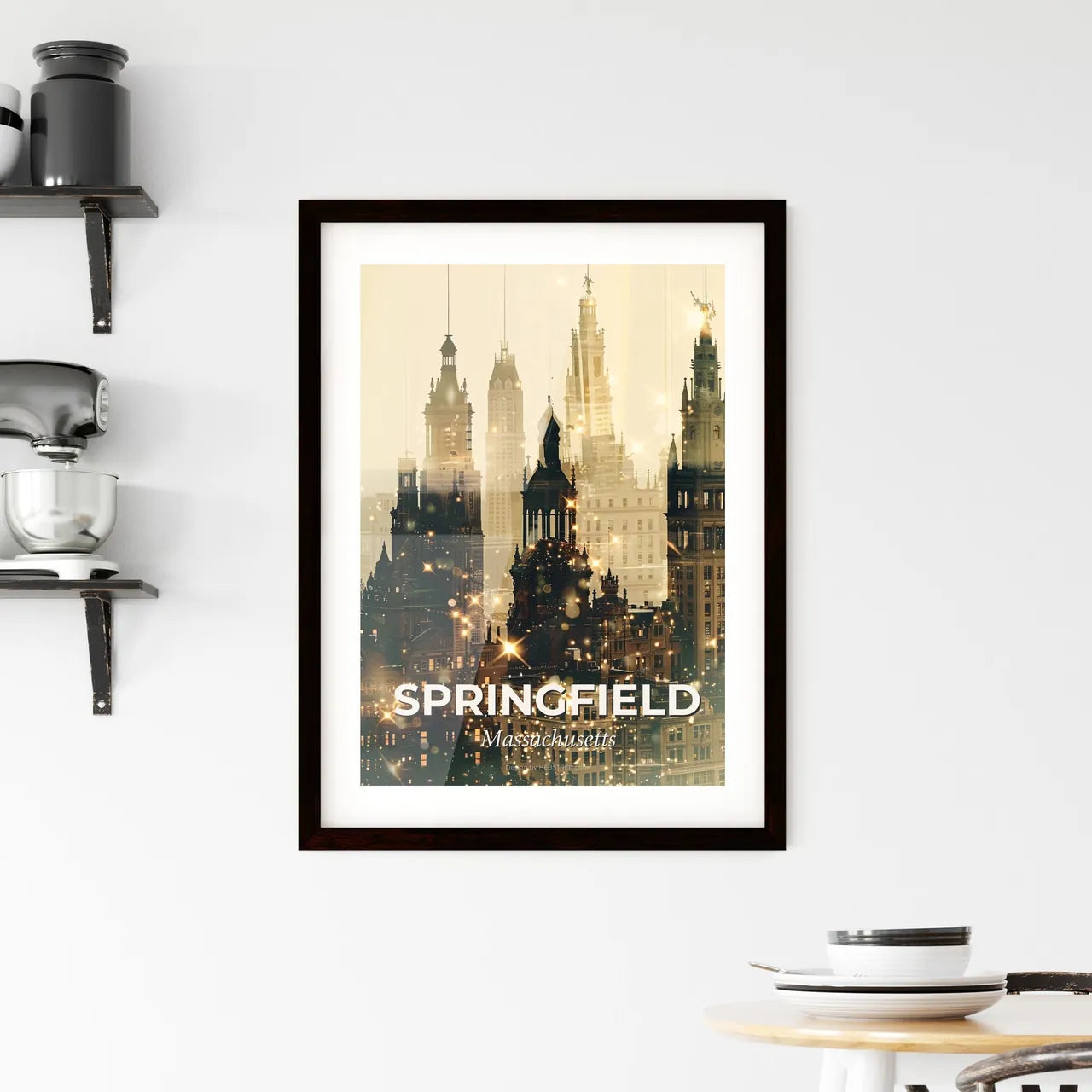 Springfield Cityscape Silhouette Art Minimalist Print Framed Print