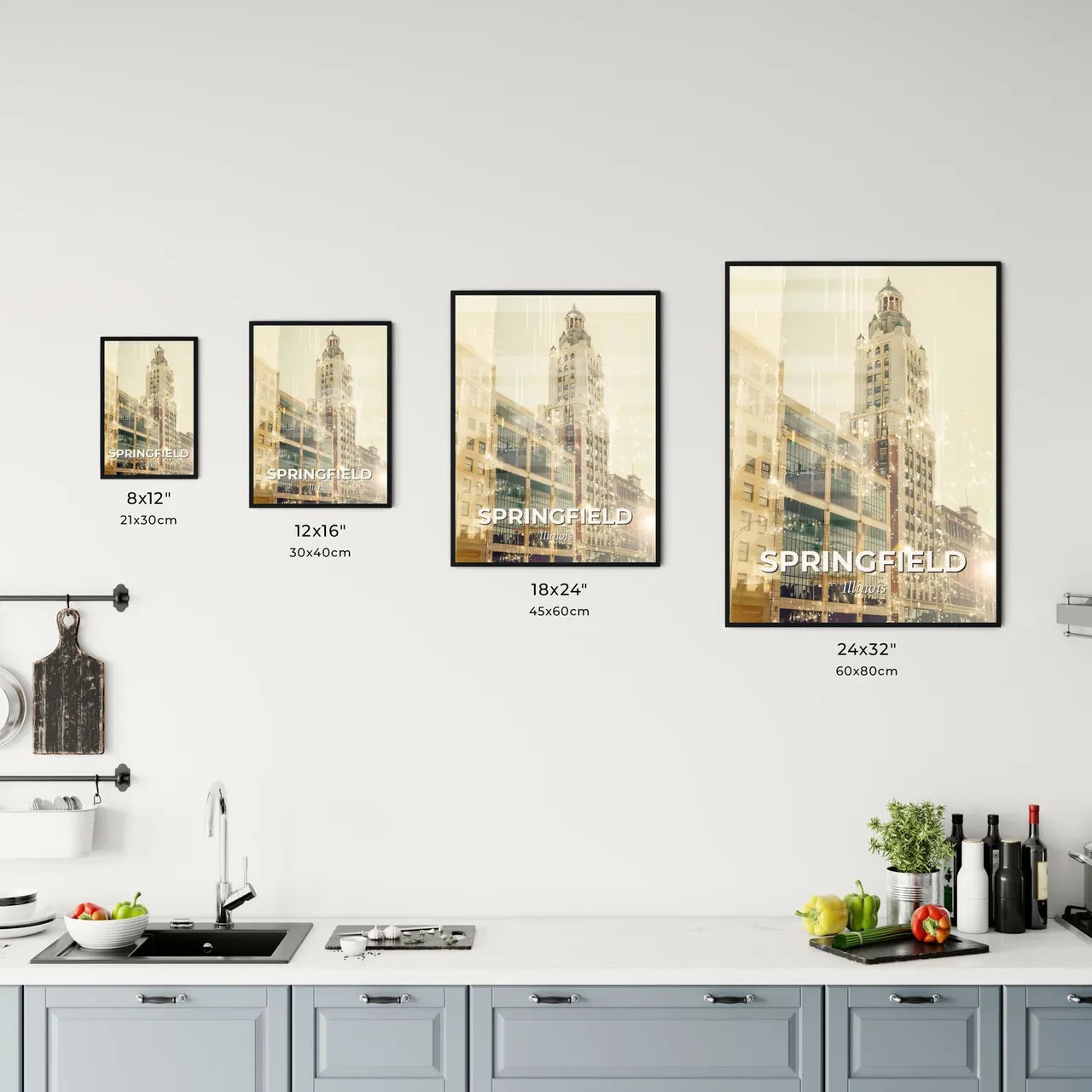 Springfield City Night Skyline Art Deco Poster Office Art