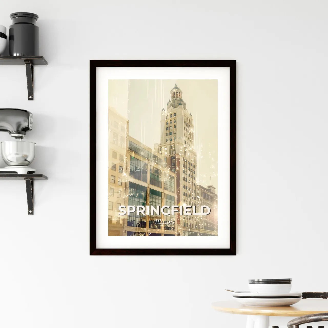 Springfield City Night Skyline Art Deco Poster Framed Print