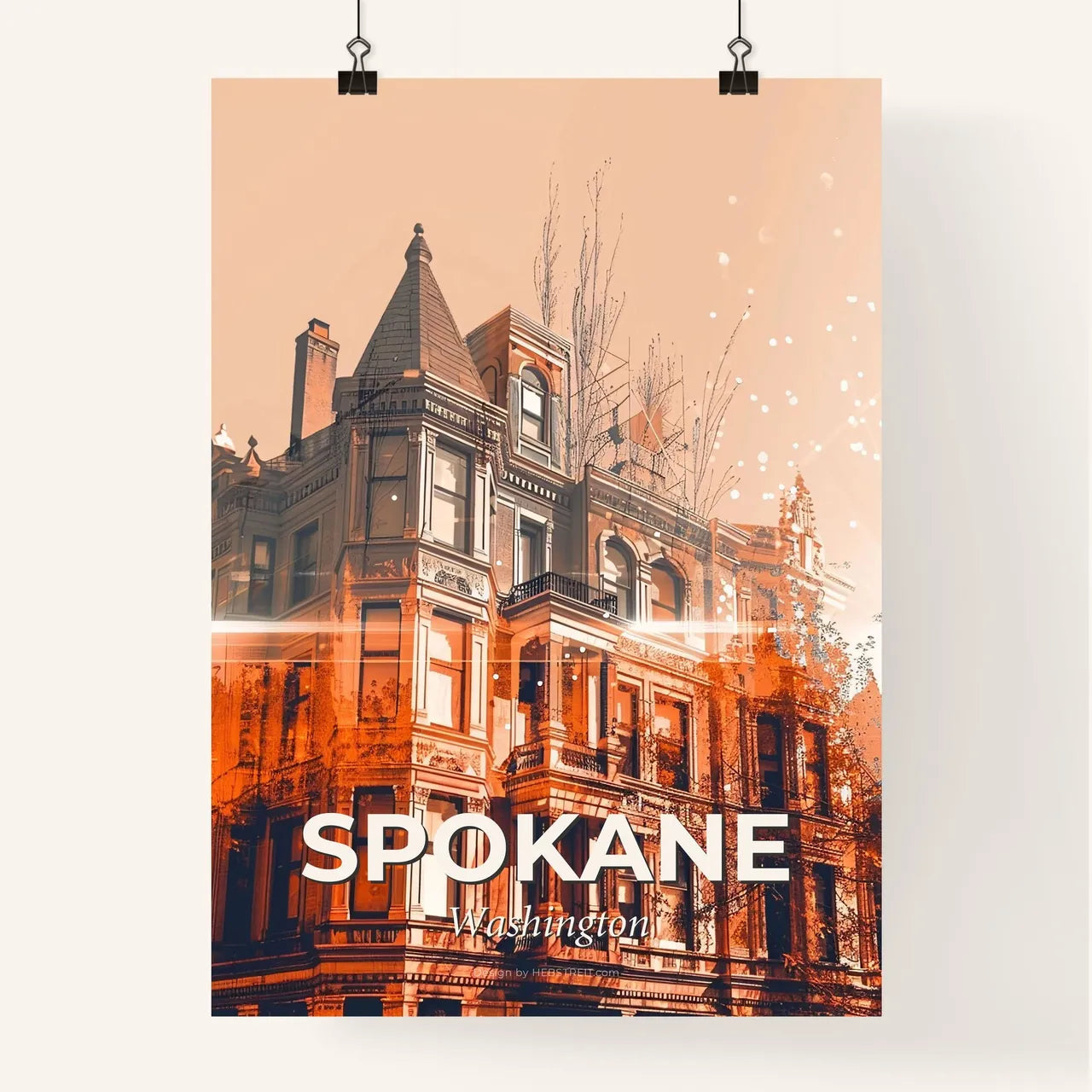 Spokane Skyline Double Exposure Art Poster Poster
