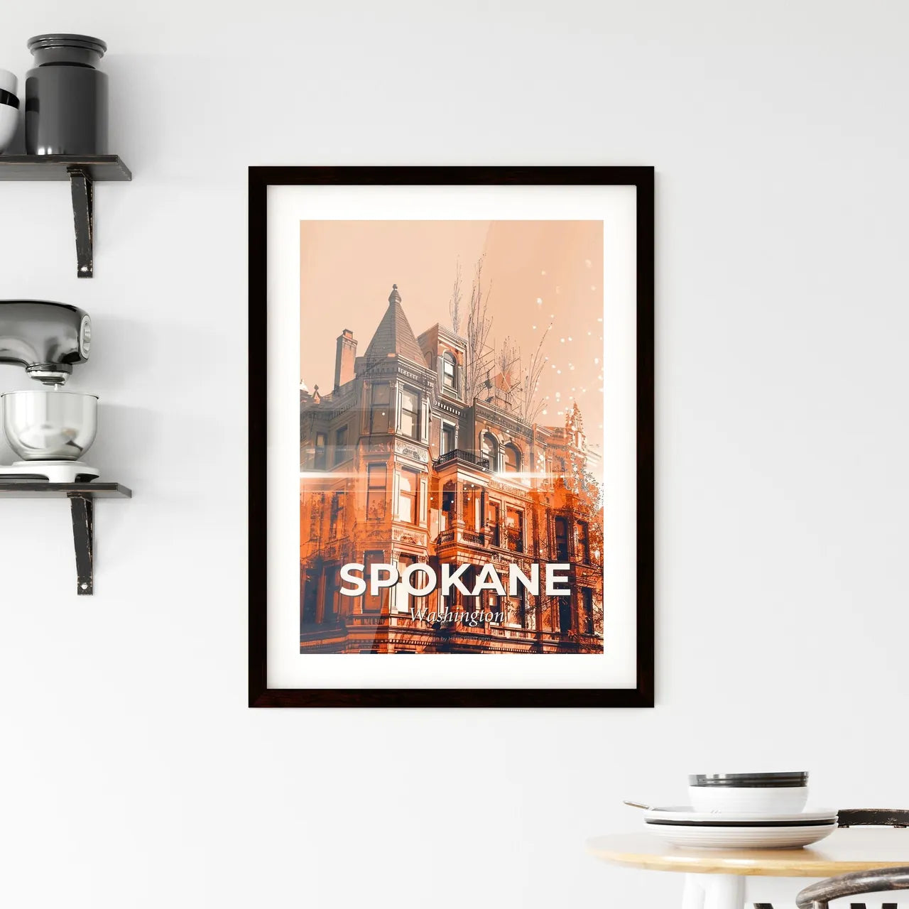 Spokane Skyline Double Exposure Art Poster Framed Print