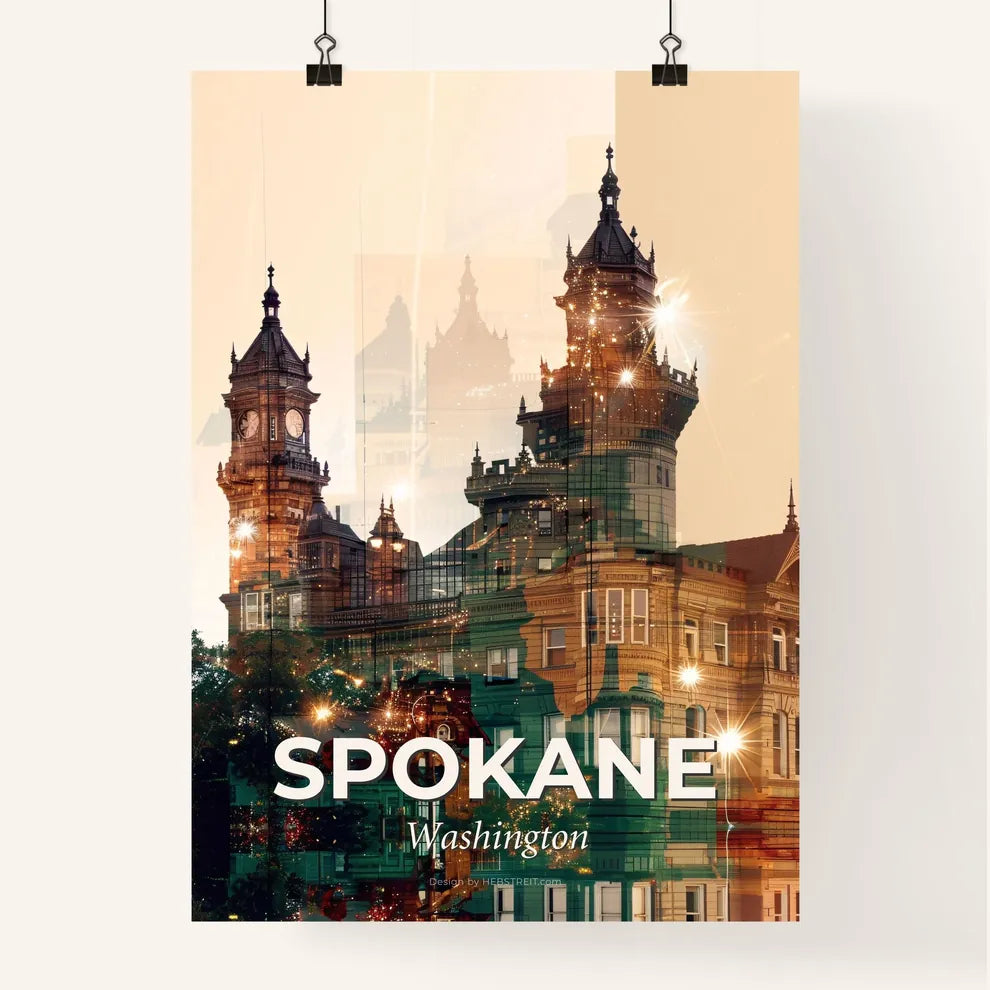 Spokane Skyline City Icons Sparkles Art Beige Poster Poster