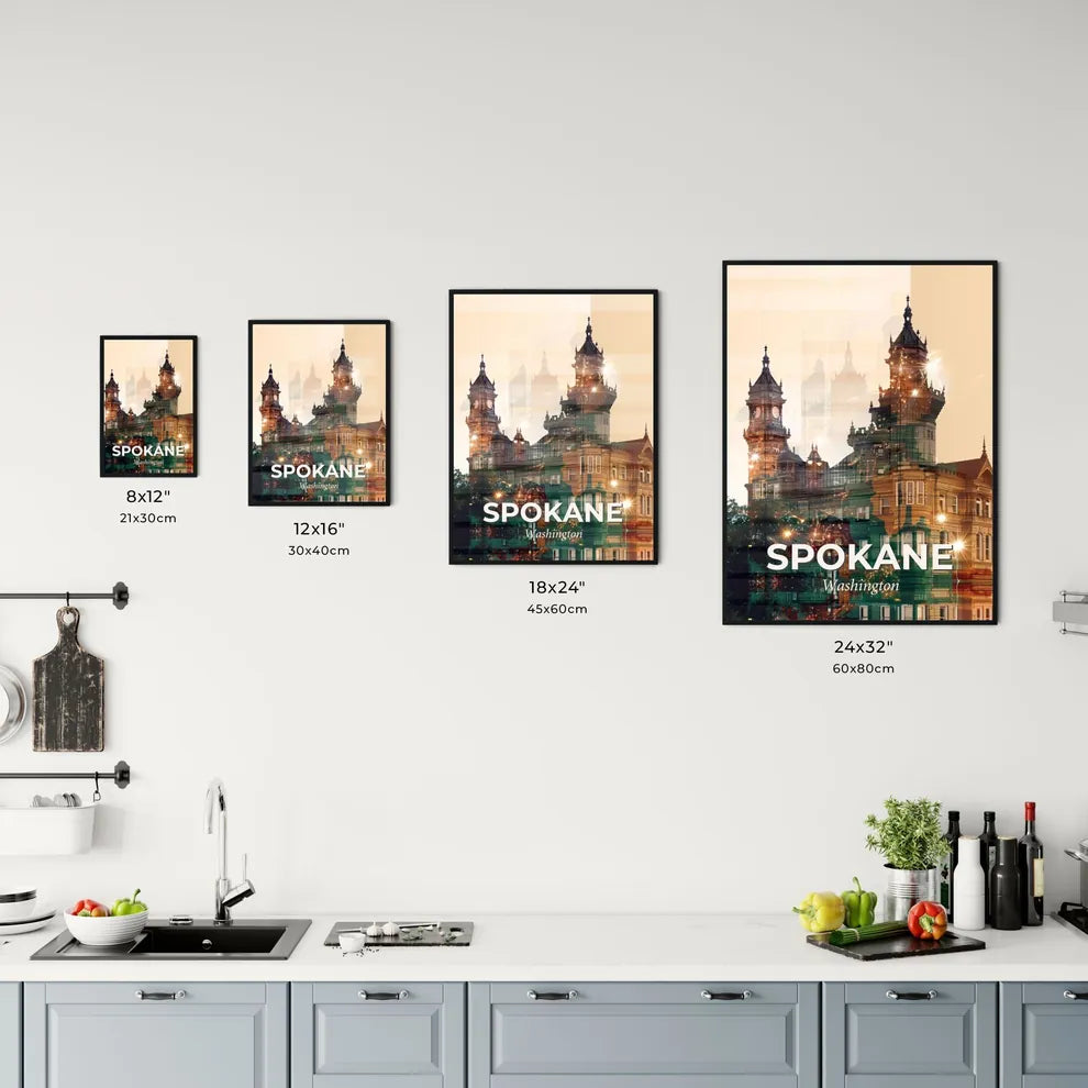 Spokane Skyline City Icons Sparkles Art Beige Poster Office Art