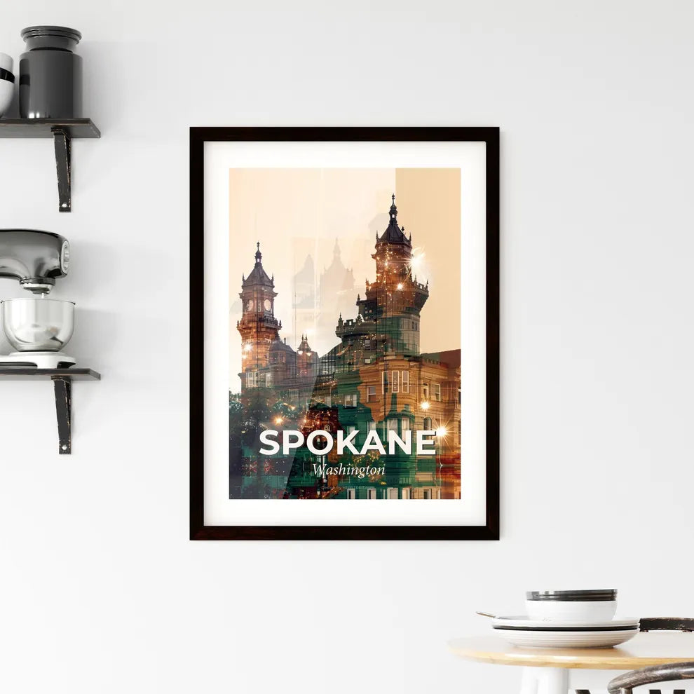 Spokane Skyline City Icons Sparkles Art Beige Poster Framed Print