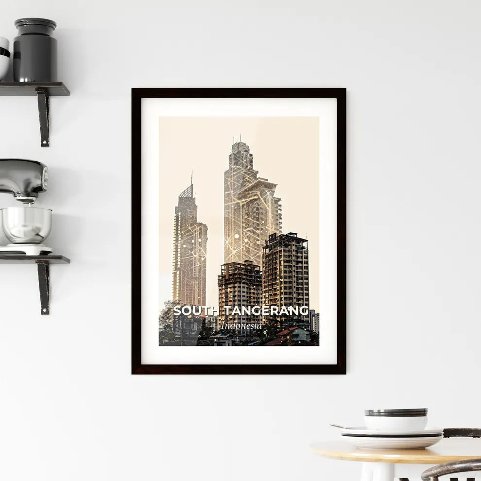 South Tangerang Skyline Double Exposure Art Poster Framed Print