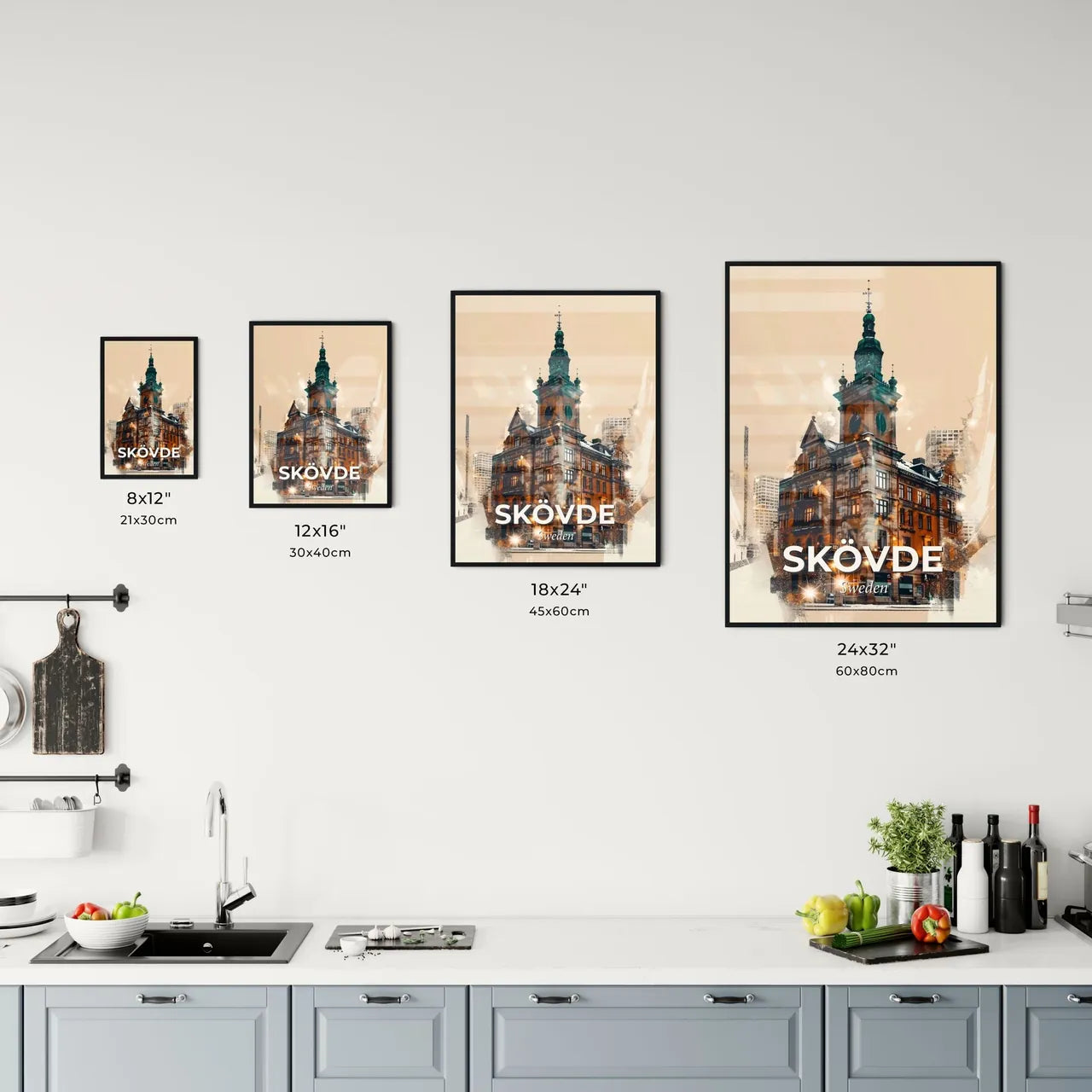 Skövde City Skyline Night Lights Poster Design Office Art