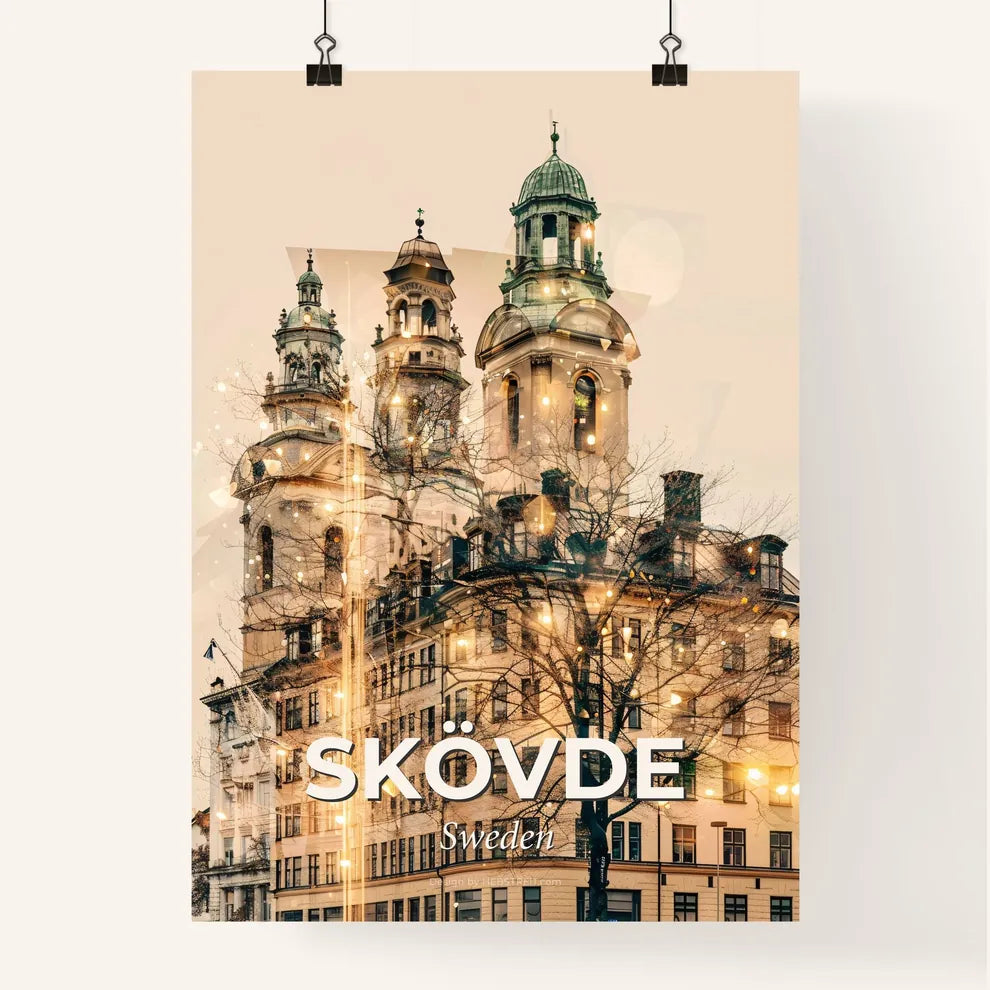 Skövde Skyline Double Exposure Beige Poster with Sparkles Poster