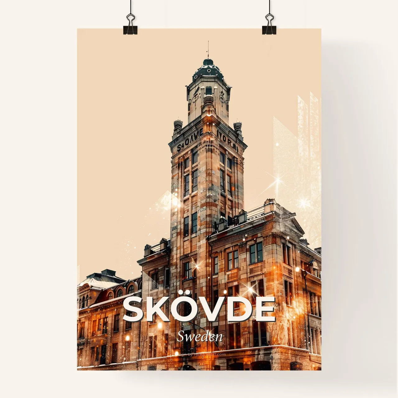 Skövde, Sweden: Architectural Icons Double Exposure Art Poster
