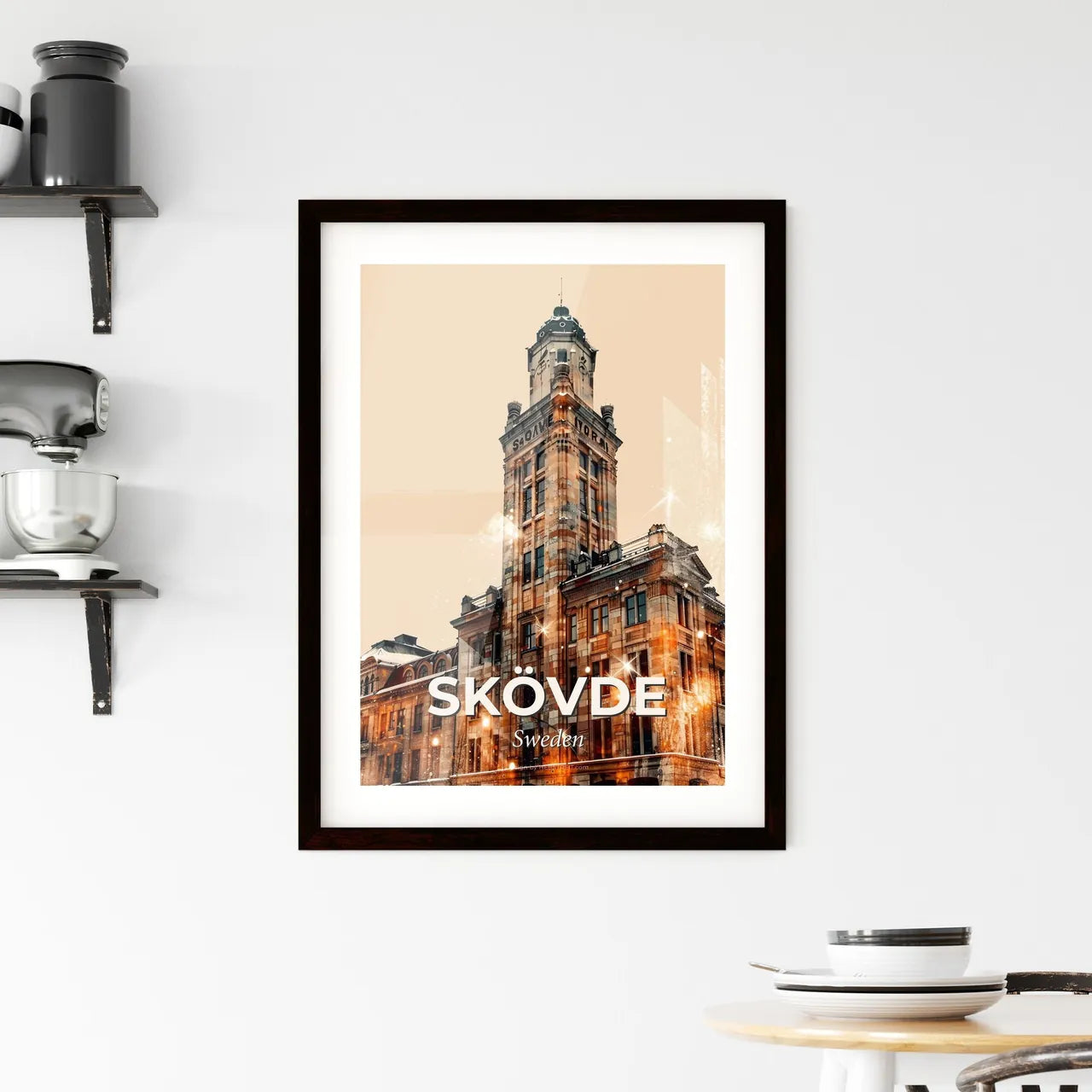 Skövde, Sweden: Architectural Icons Double Exposure Art Framed Print