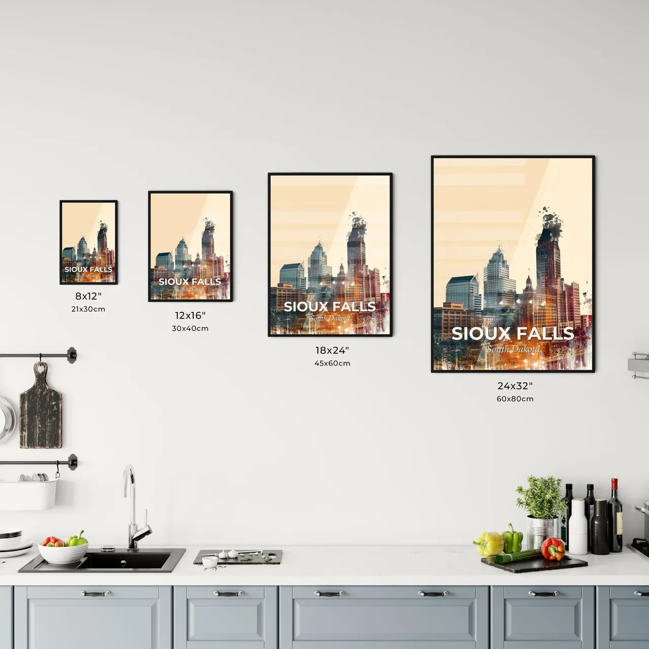 Sioux Falls: Skyline Icons in Magical Double Exposure Office Art