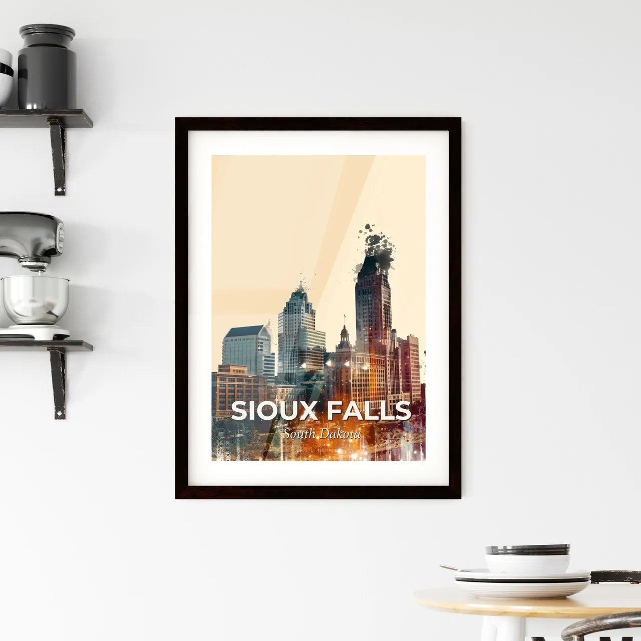 Sioux Falls: Skyline Icons in Magical Double Exposure Framed Print