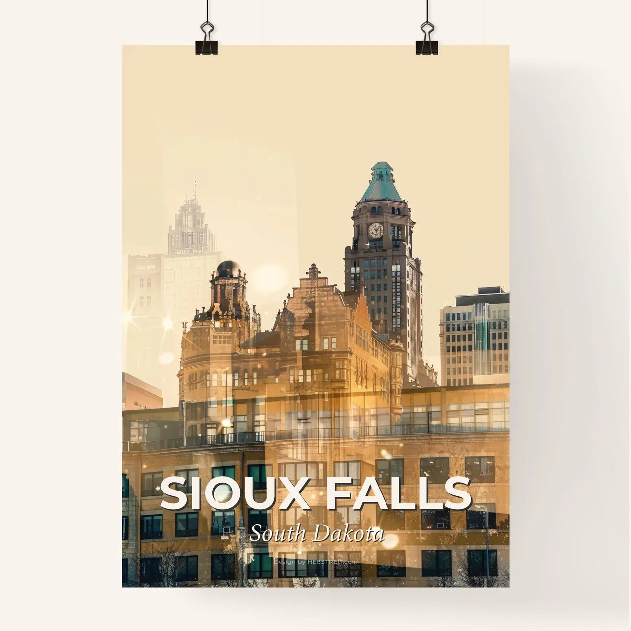 Sioux Falls City Skyline Art Deco Poster